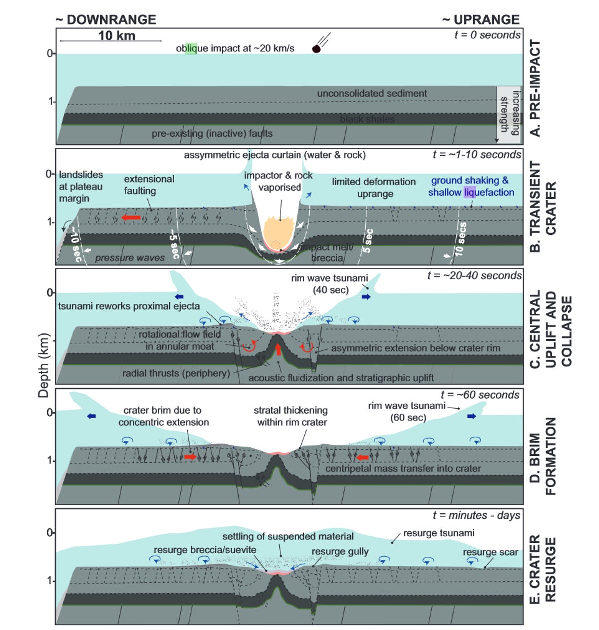 Cross-section showing an asteroid's likely impact on the Earth