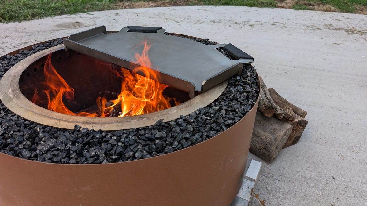 Cooking a pizza in the Solo Stove Pi Fire on top of the Solo Stove Yukon 2.0 