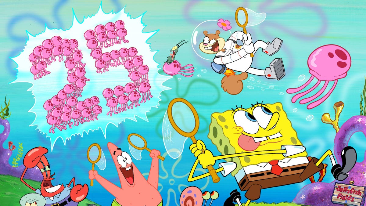 animated scene for with spongebob characters for 25th anniversary