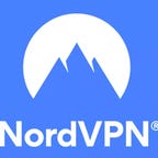 NordVPN logo white on a blue background