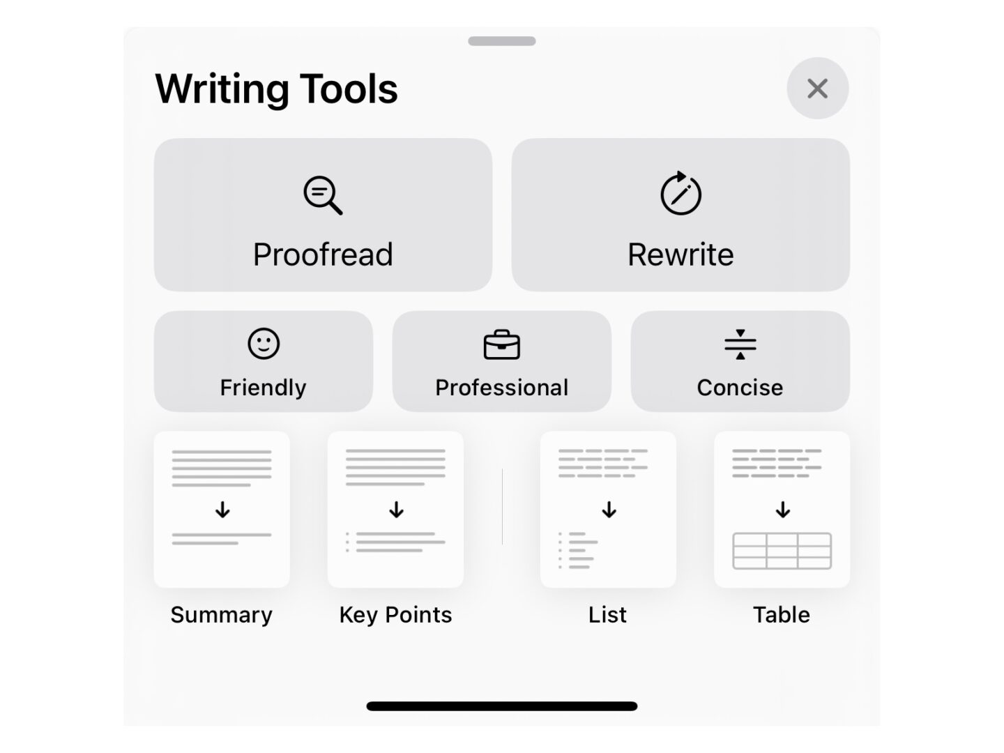 Writing Tools palette