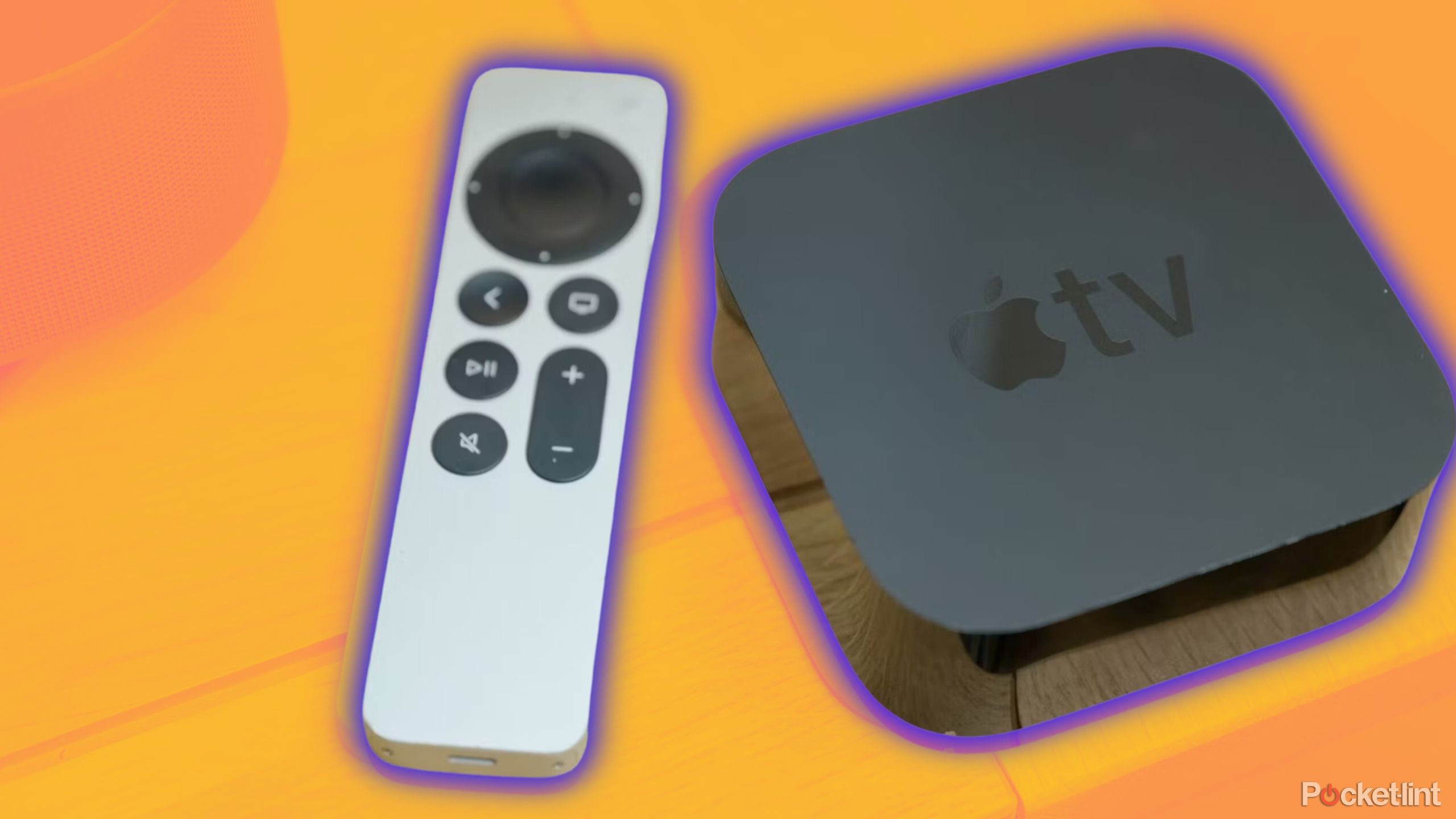 An Apple TV 4K and a Siri Remote on a table.