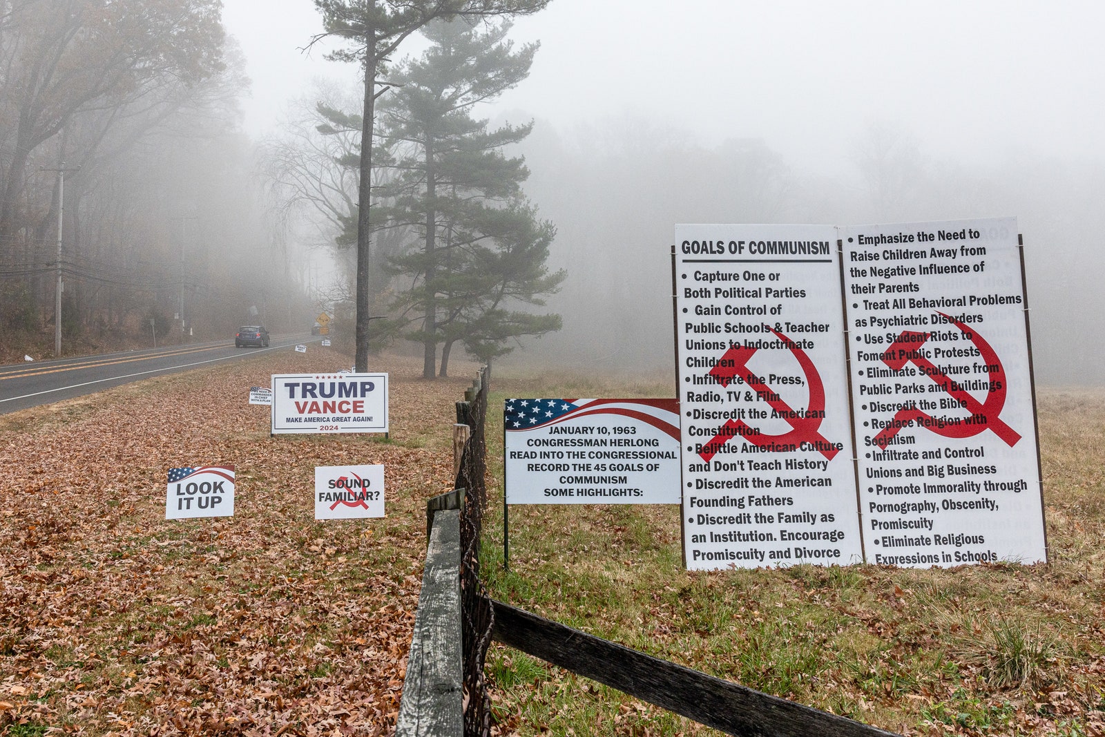 Signs supporting Trump are seen along the road outside Doylestown Pennsylvania.