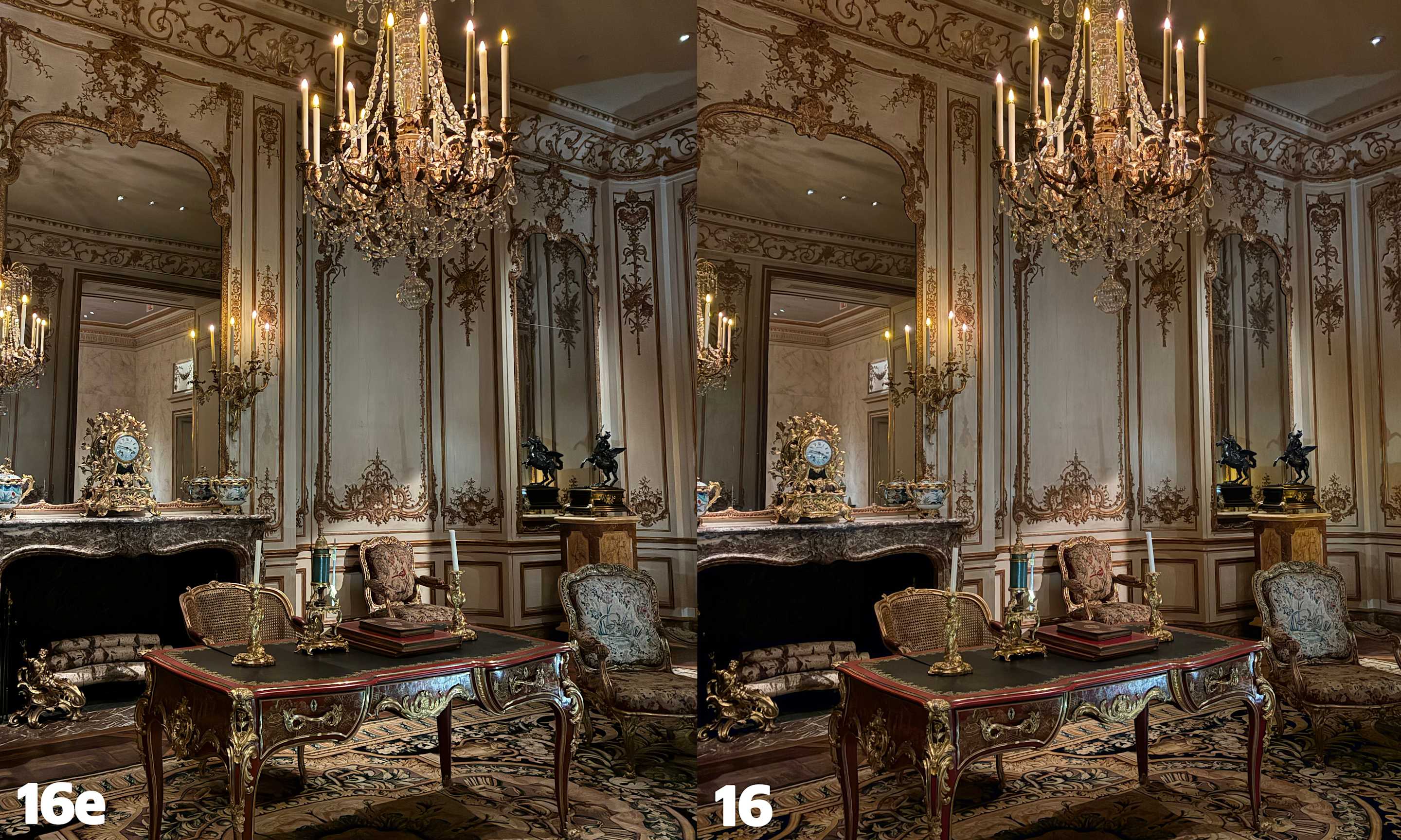 Two pictures side by side, both showing the same scene from a room in a hotel in Paris. The left one is labeled 