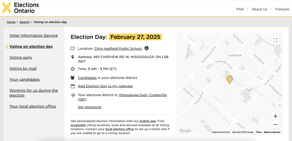 Trang cử tri Ngày bầu cử Ontario