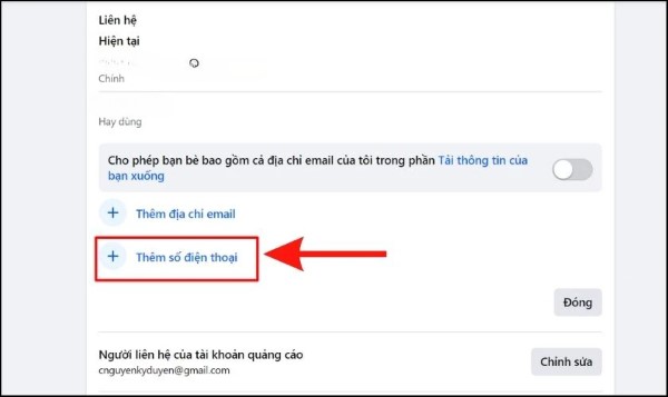 Nhấn "Thêm số điện thoại liên hệ"