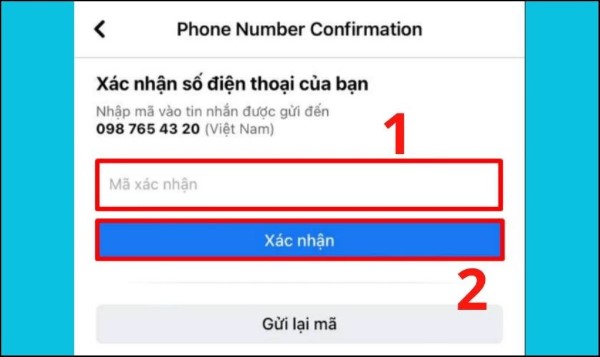 Nhập mã xác nhận vào ô yêu cầu trên ứng dụng và chọn "Xác nhận" 