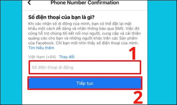 Nhập số điện thoại mới mà bạn muốn thay đổi và nhấn "Tiếp tục"